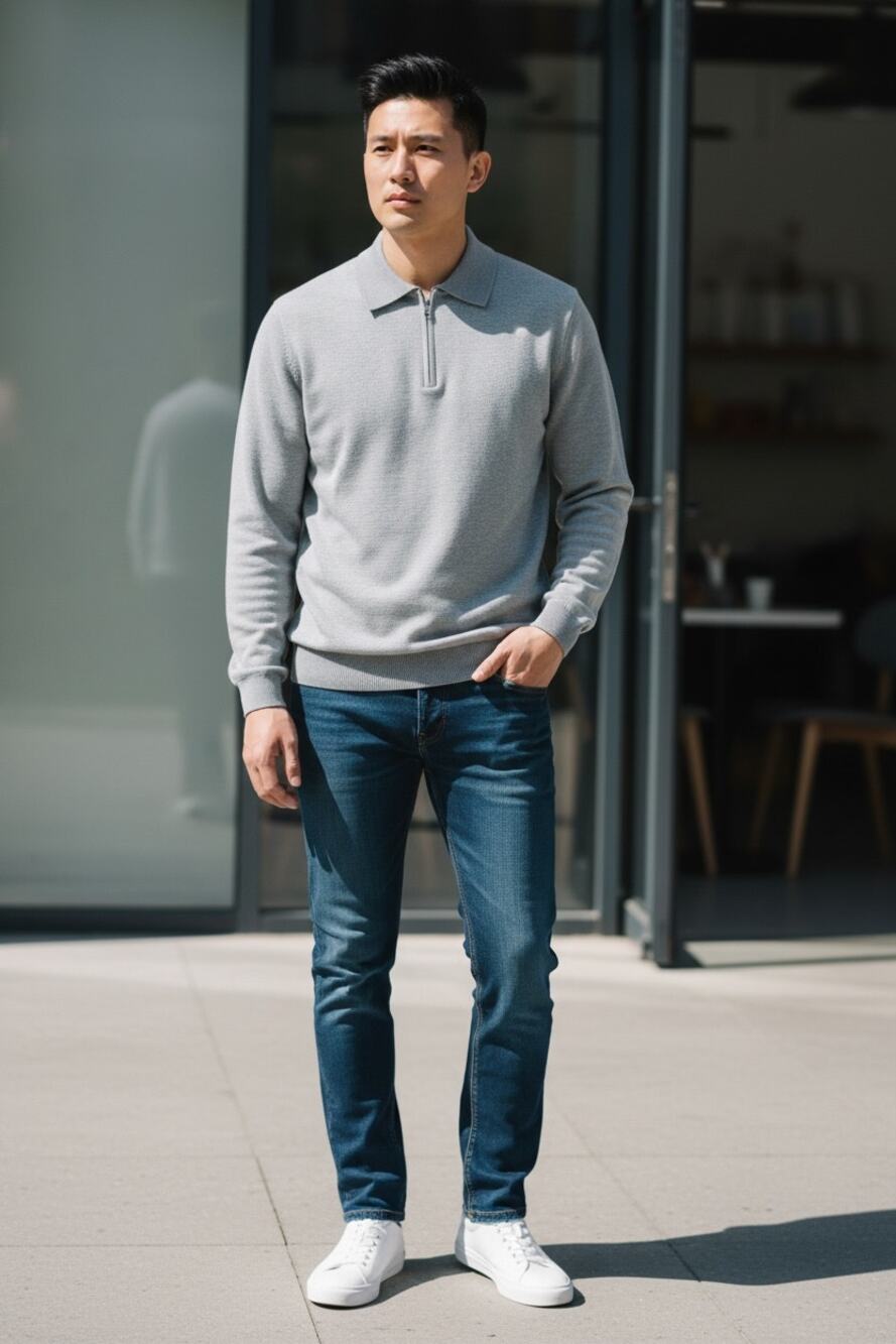 REISS OE Jackson Zip Neck Long Sleeve Sweater Size M NEW $180 Gray Knit